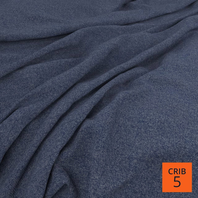 Deep slate-blue fabric with a fine mottled weave falling in soft, fluid folds