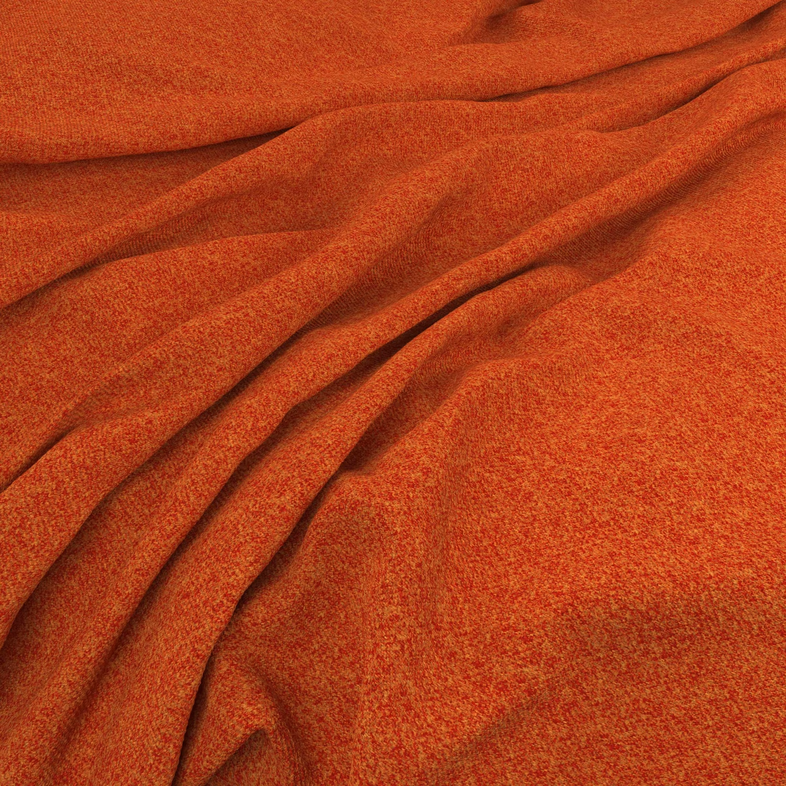 Burnt marmalade-orange textile with fine mottled texture and deep soft folds
