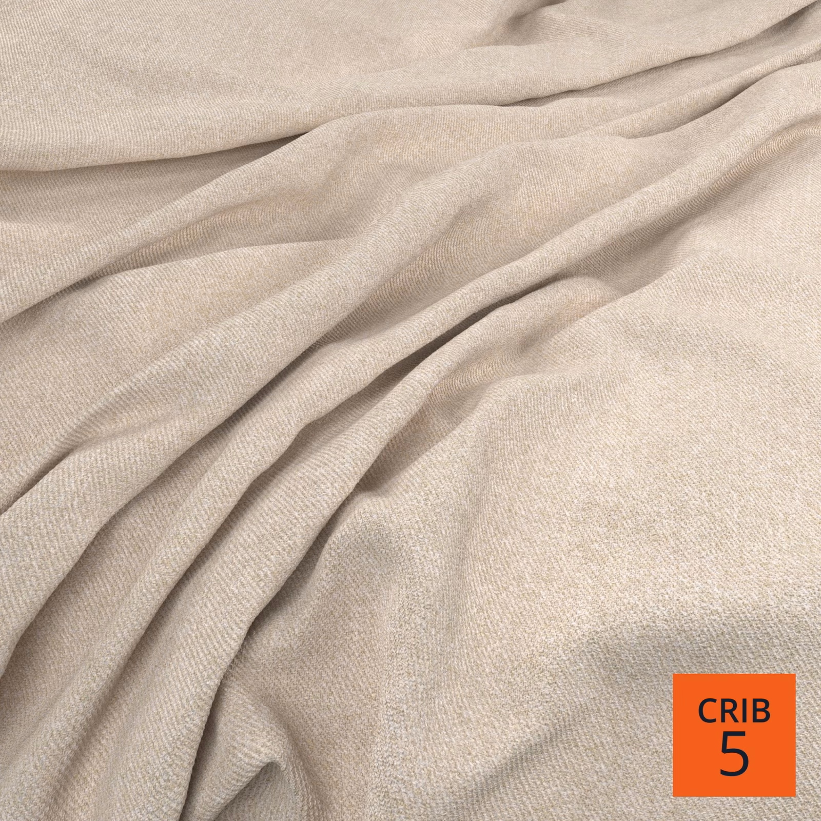 Warm pale beige woven fabric draped in soft folds with a fine tactile texture