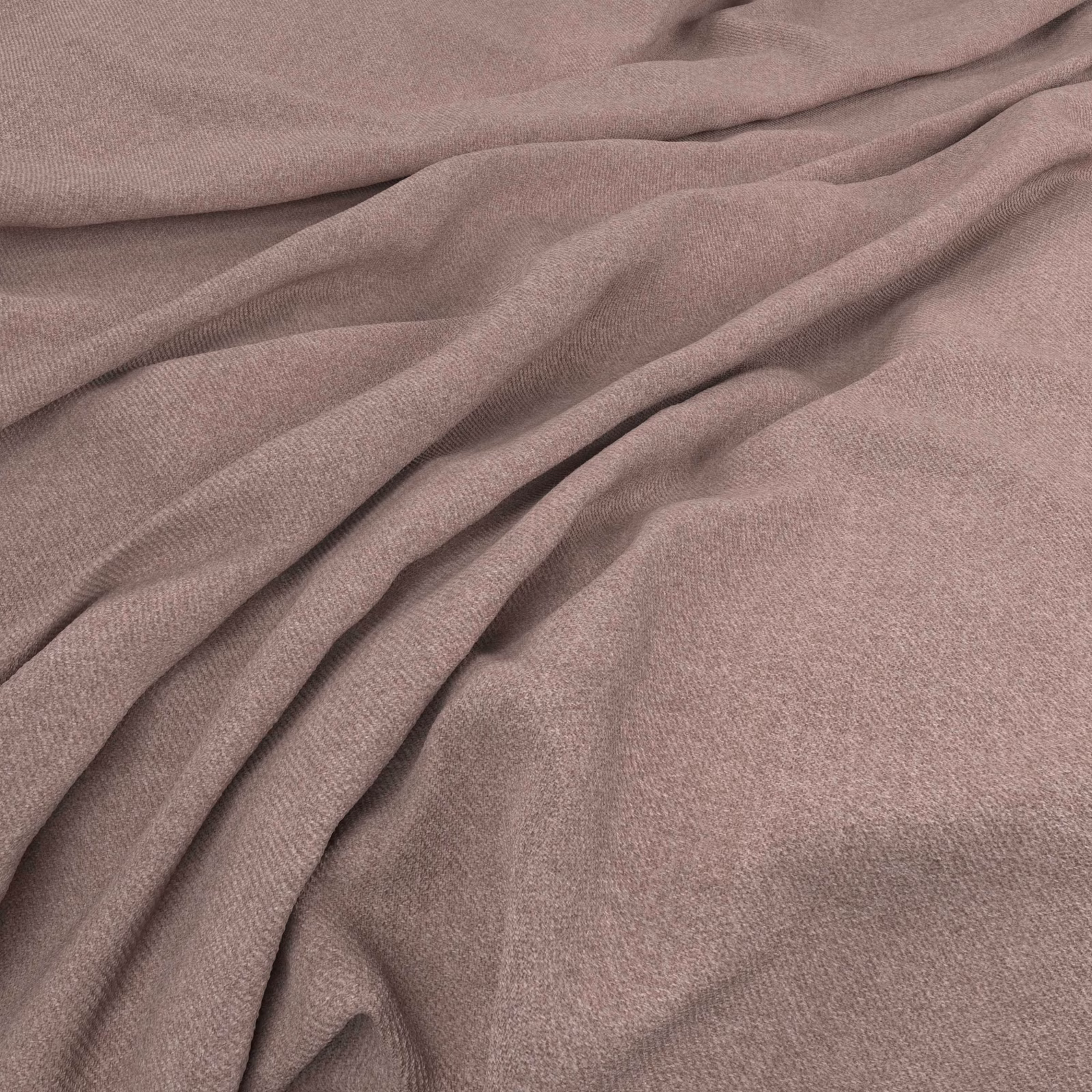 Dusty mauve-taupe woven fabric falling in softly gathered, fluid folds