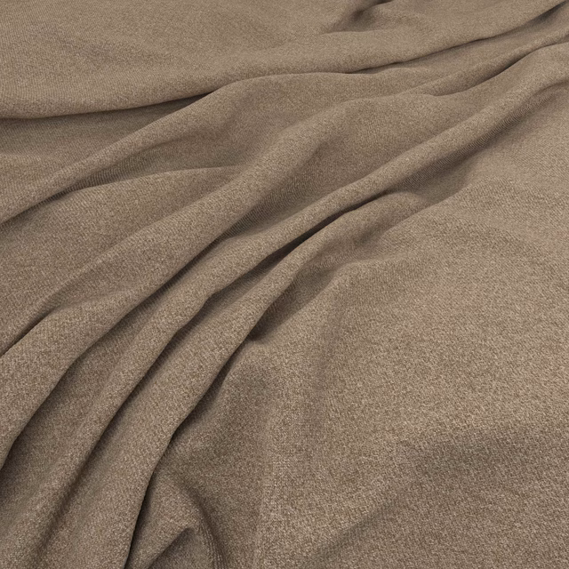 Warm truffle taupe fabric showing a fine weave and deep soft folds