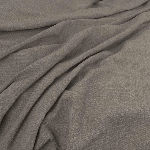 Muted taupe-grey woven fabric with fine texture gathered into soft, flowing folds