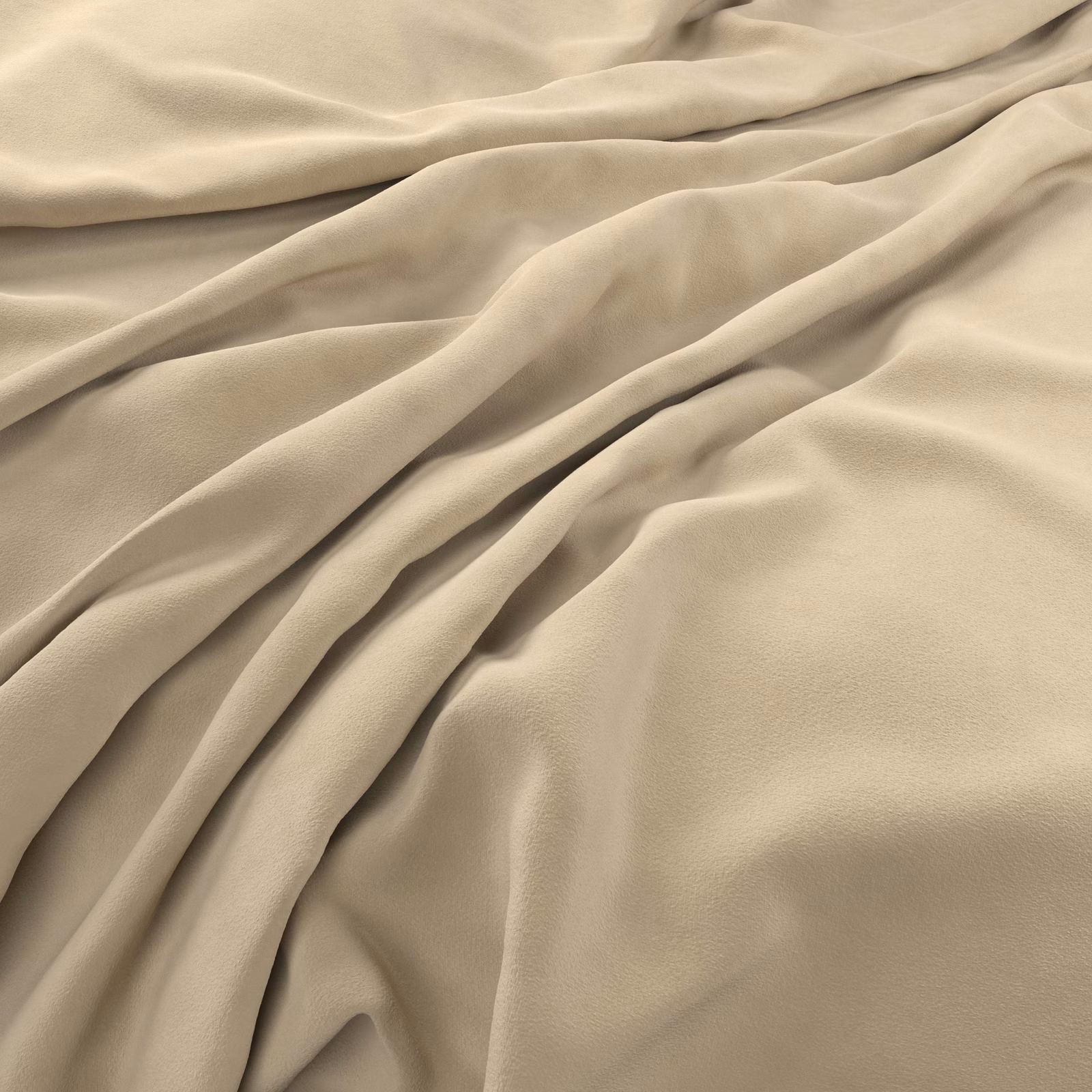 Warm pale taupe velvet with smooth nap and deep folded shadows