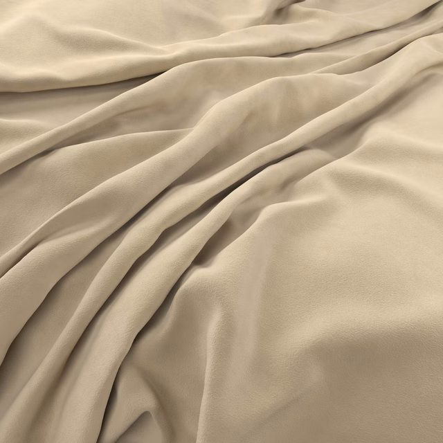 Warm pale taupe velvet with smooth nap and deep folded shadows