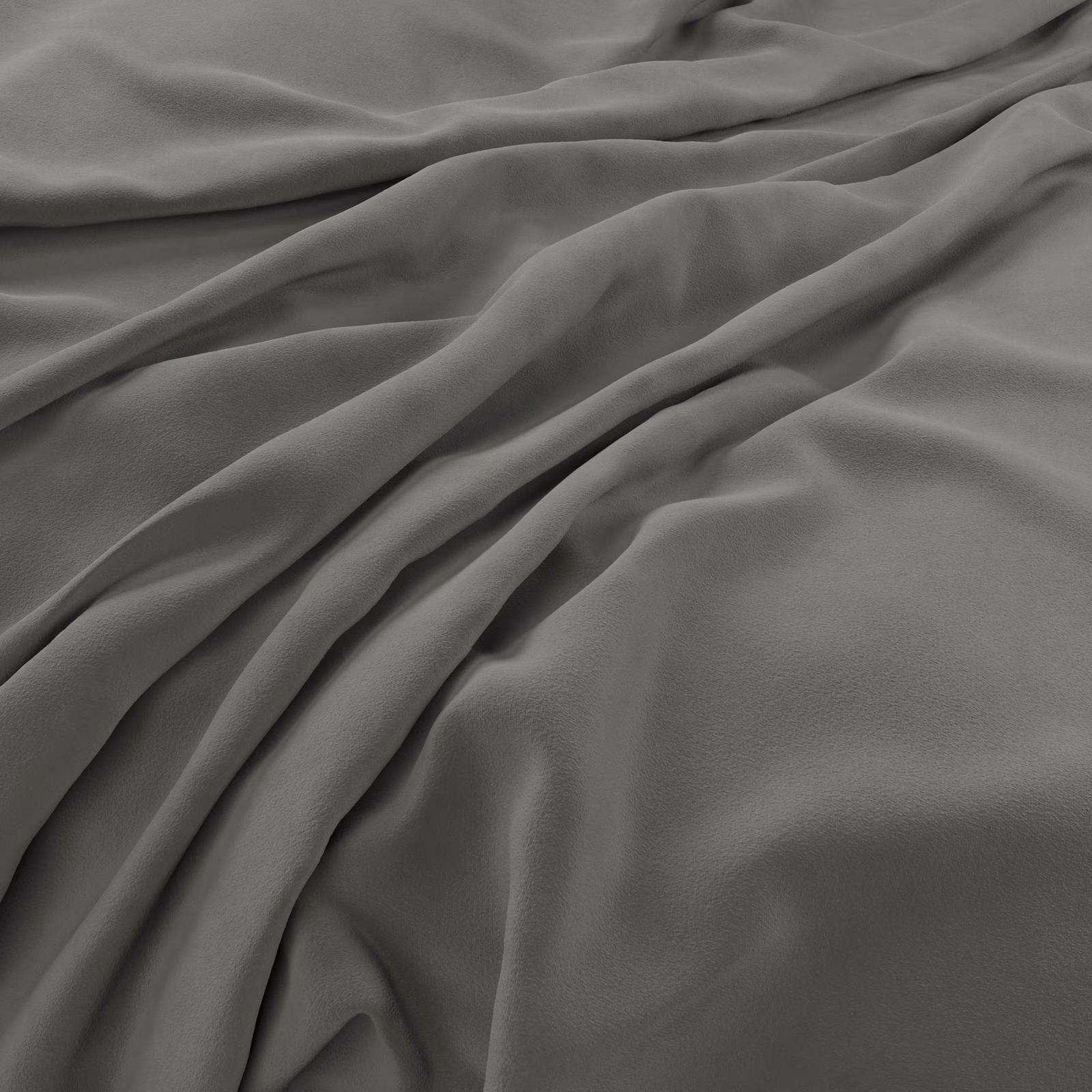 Deep charcoal-grey velvet with soft sheen gathered into broad sculptural folds