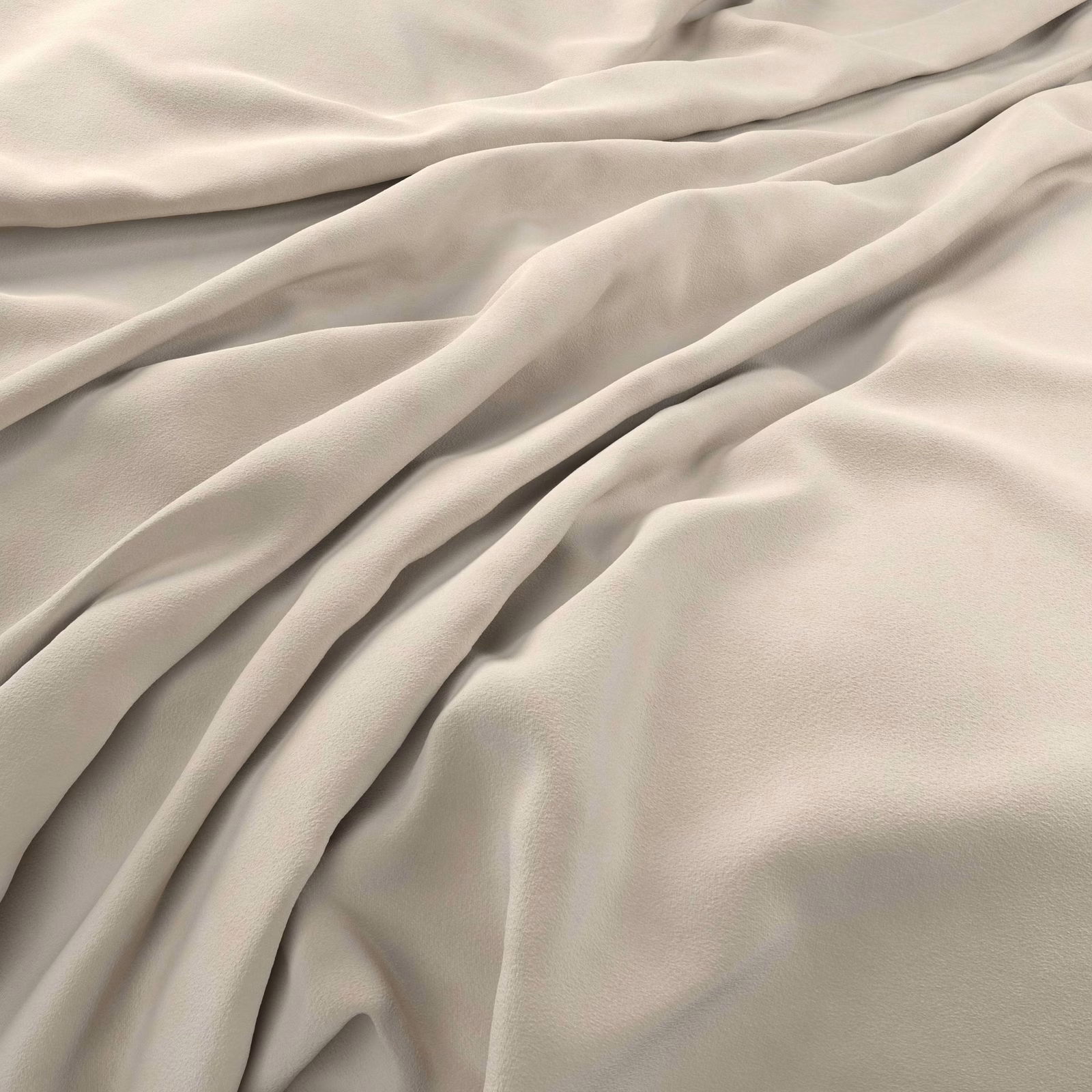 Draped pale bone velvet showing a soft nap and gentle satin sheen