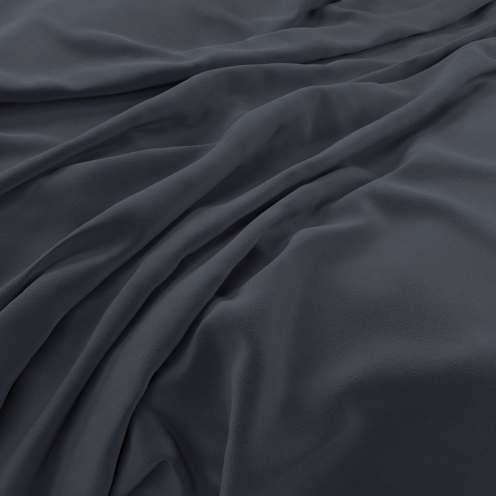 Deep denim-blue velvet with soft folds and a low, plush sheen