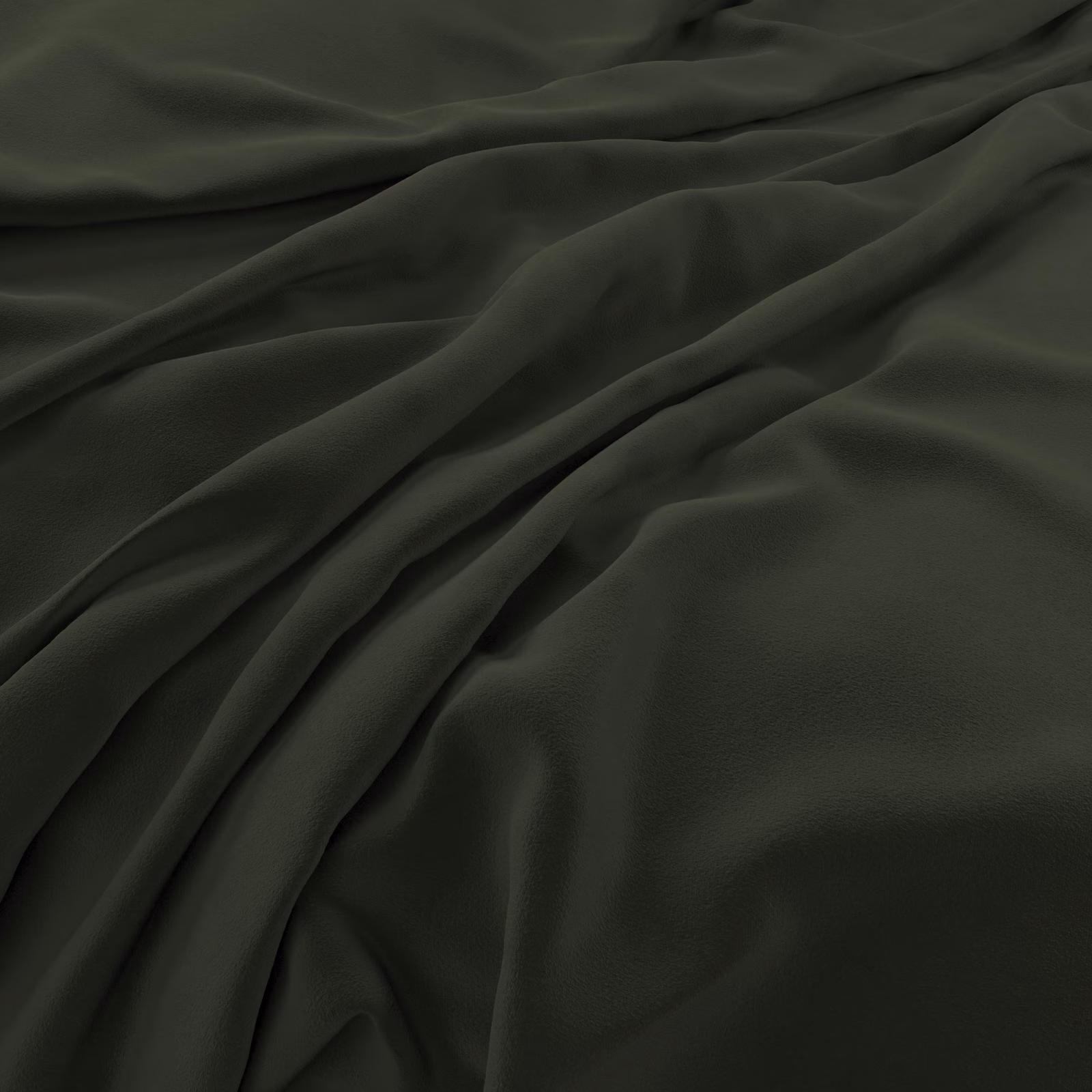Deep olive velvet folds showing a subdued, light-catching sheen