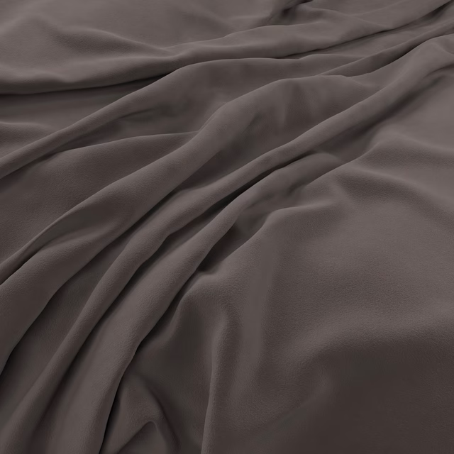 Deep smoky taupe velvet with low sheen and softly pooled folds