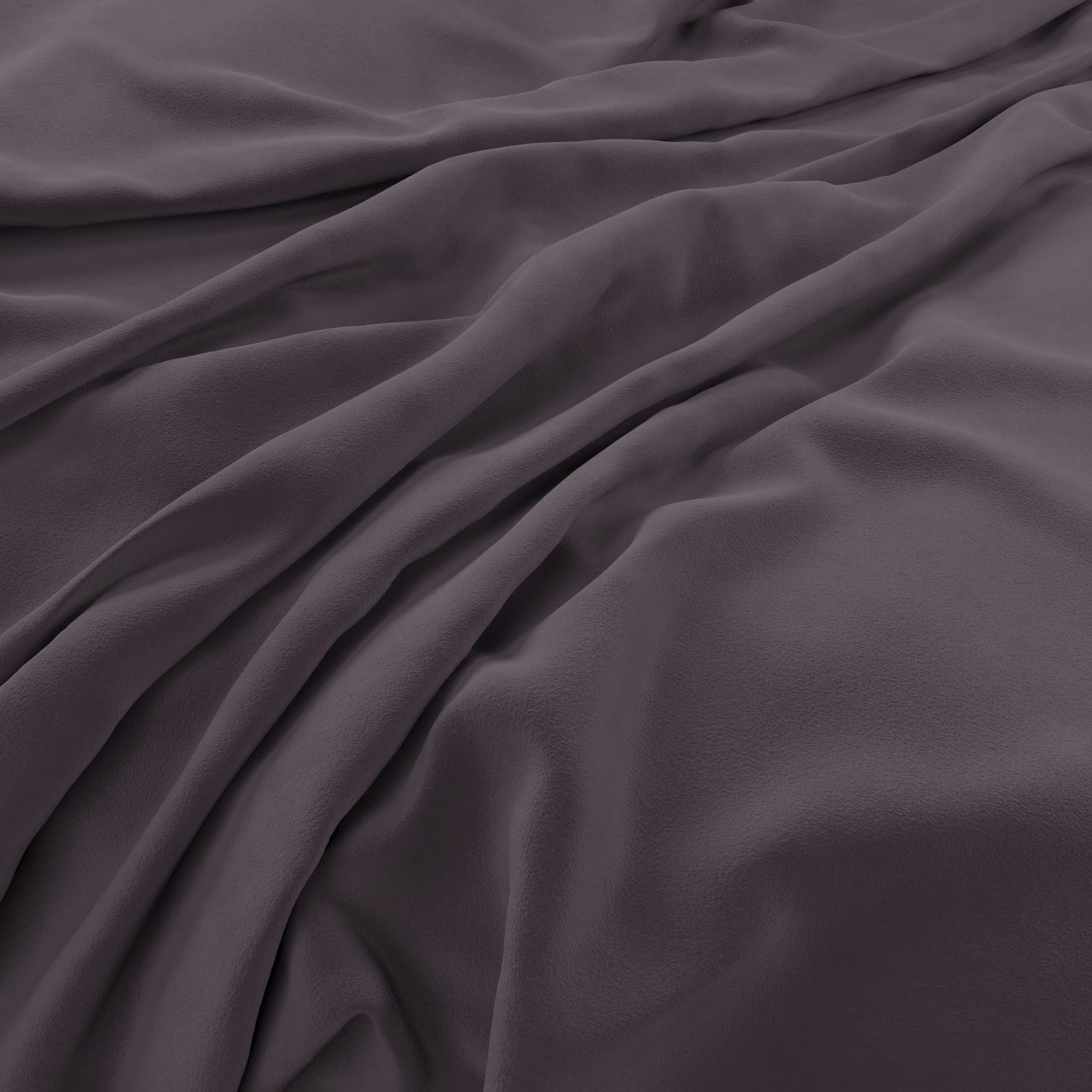 Deep eggplant velvet with smooth pile and soft highlights across gathered folds