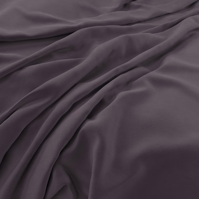 Deep eggplant velvet with smooth pile and soft highlights across gathered folds