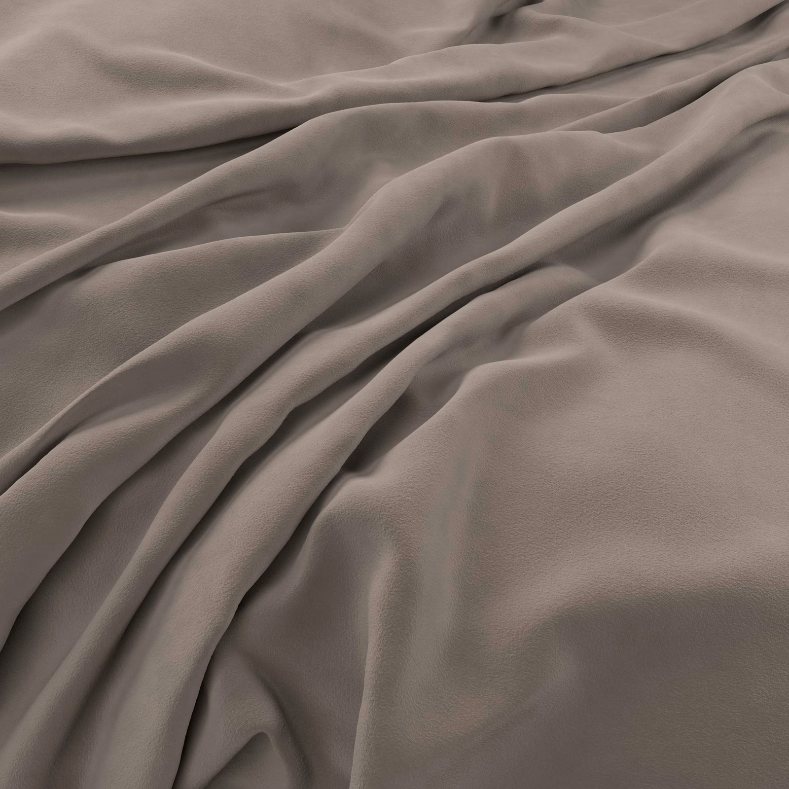 Cool taupe velvet surface forming soft folds with subtle directional sheen