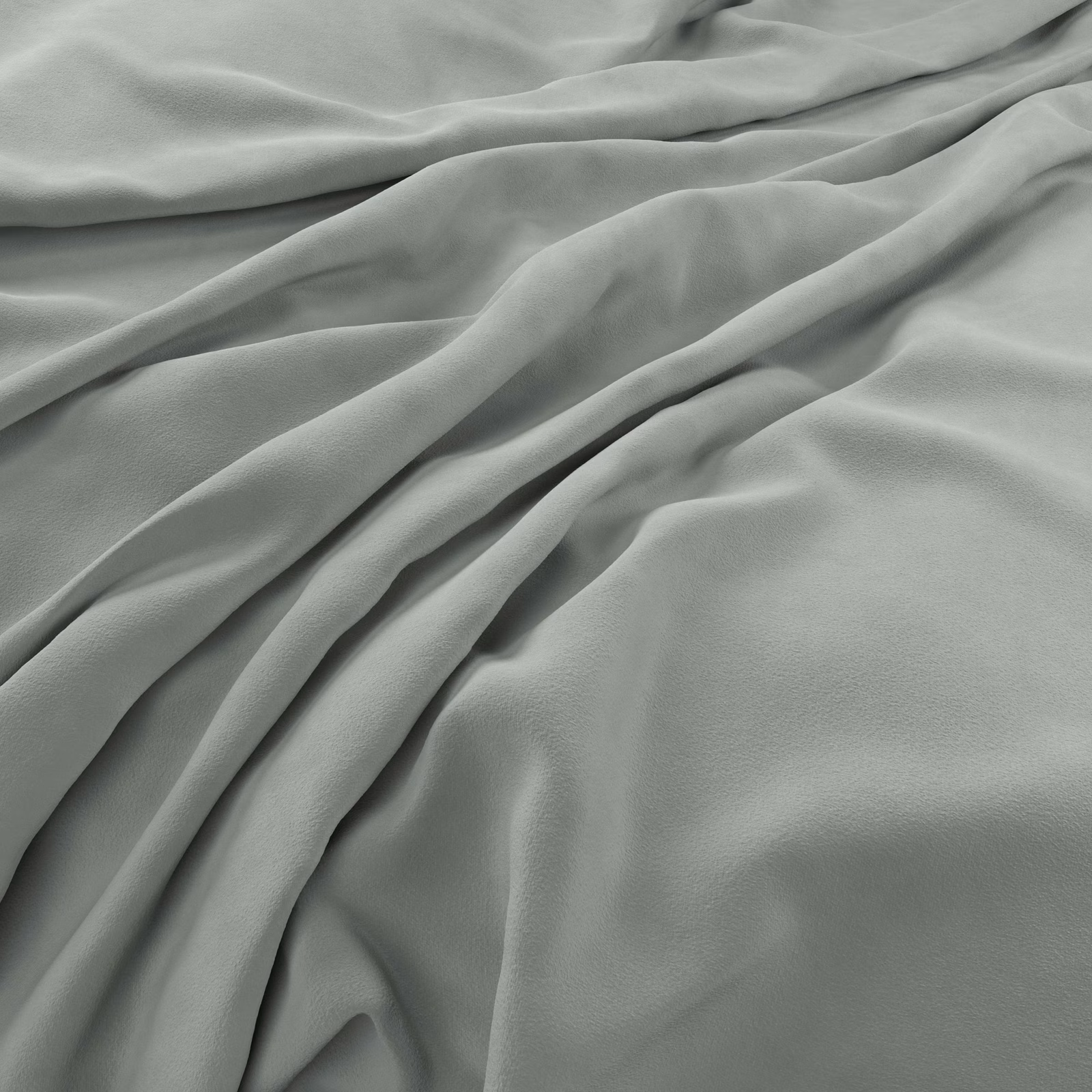 Pale grey-green velvet gathered into softly shadowed folds with a subtle brushed texture