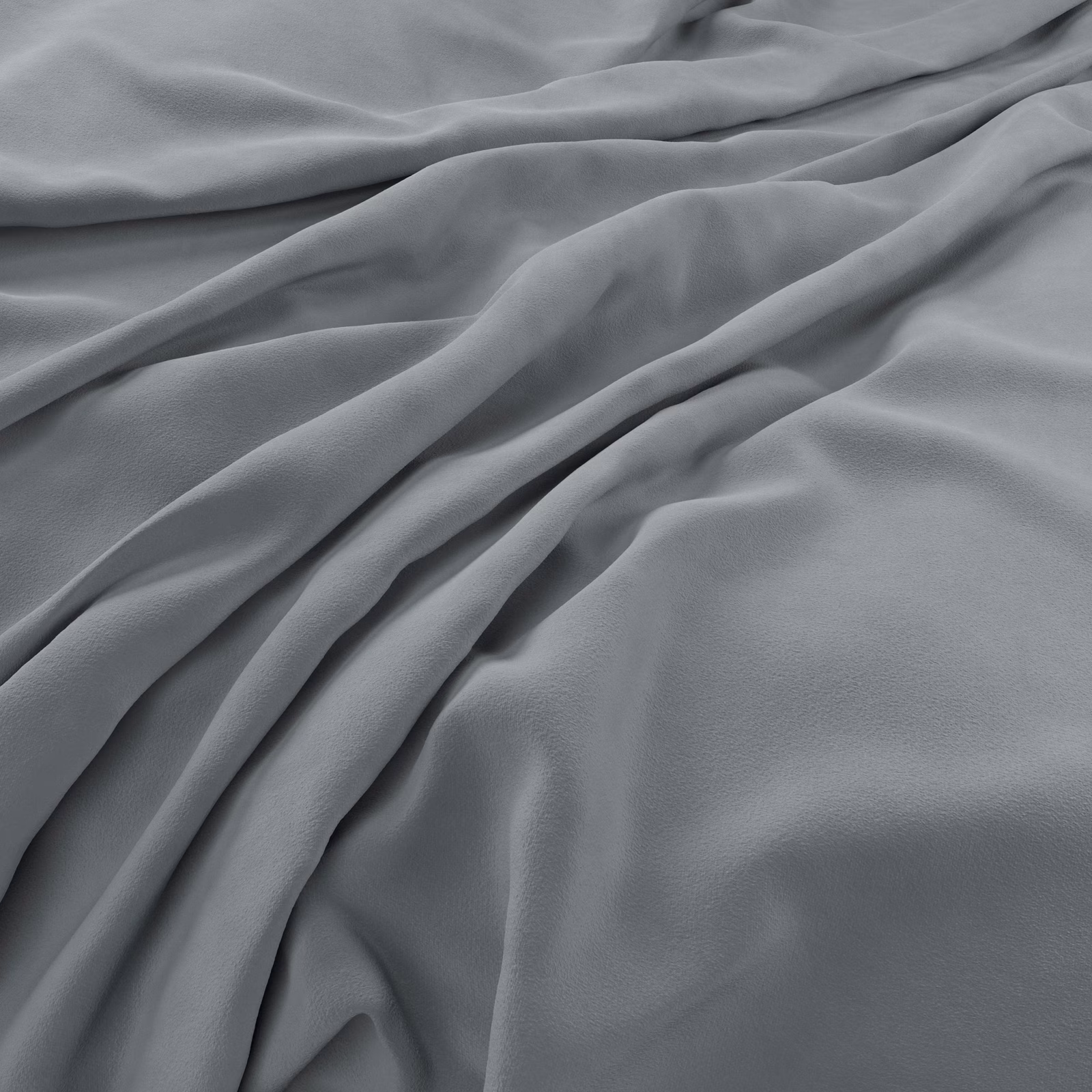 Cool harbour blue-grey velvet with soft pile and sculptural draped folds