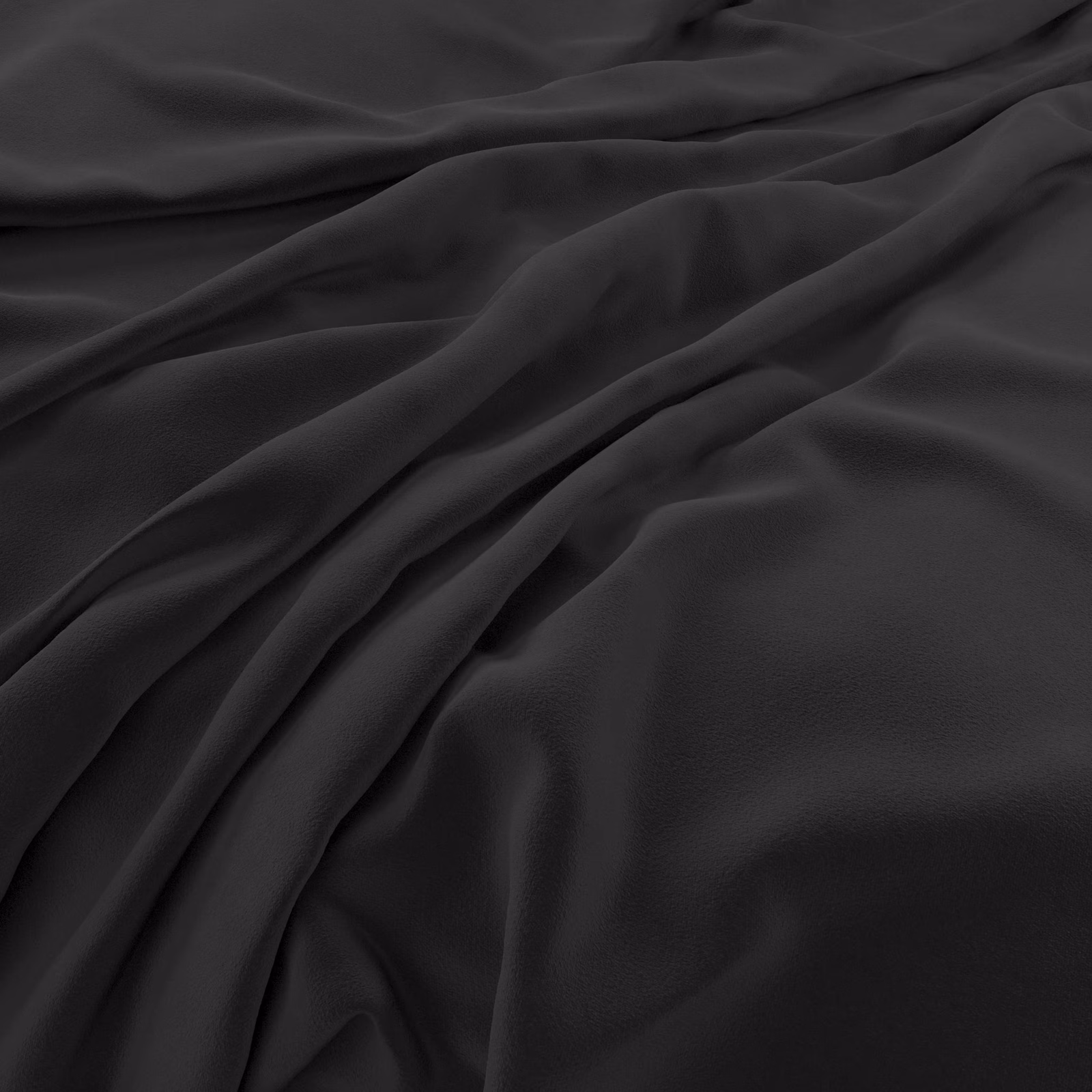 Deep jet-black velvet with soft folds and subtle charcoal sheen across the pile