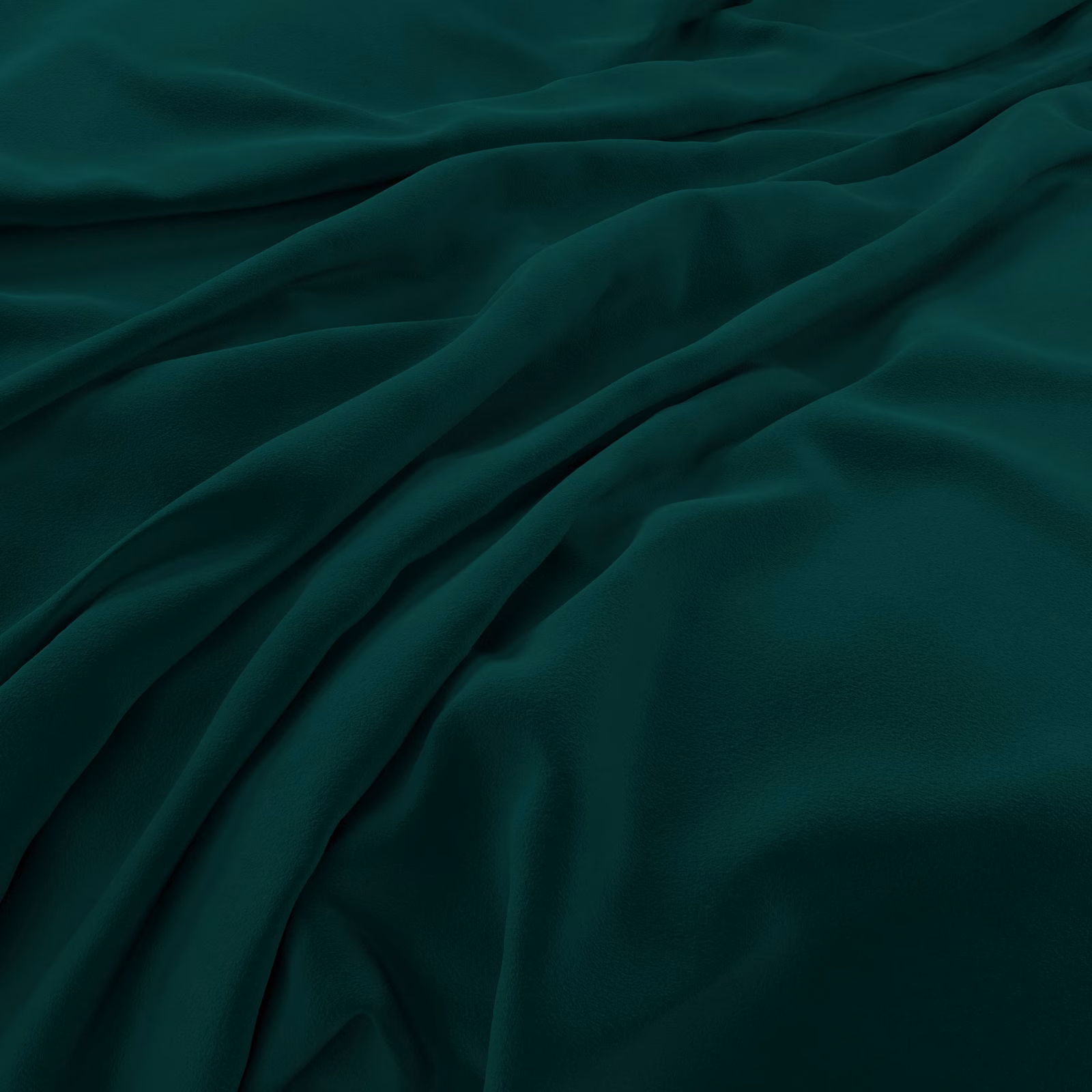 Deep kingfisher teal velvet with smooth plush pile and softly gathered folds