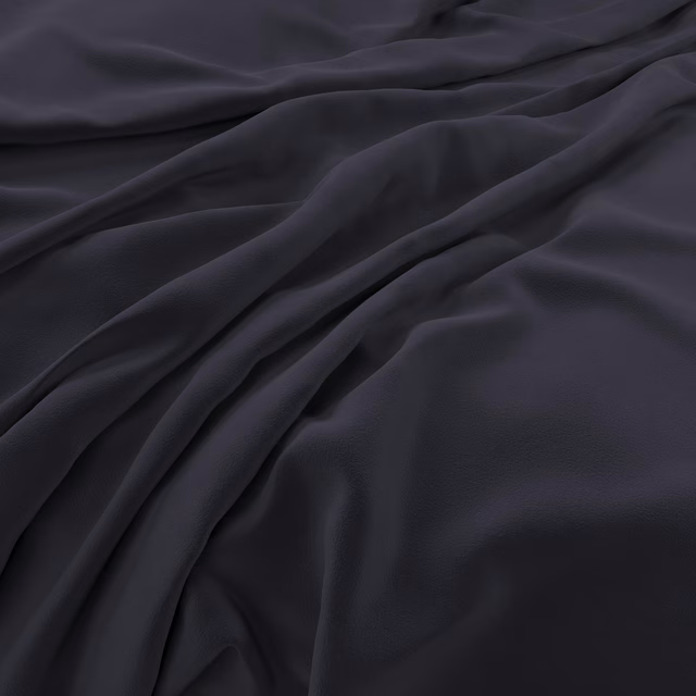 Deep midnight-blue velvet with soft sheen gathered into sculptural folds