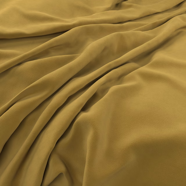 Warm ochre velvet with olive-gold shading and softly reflective folded texture