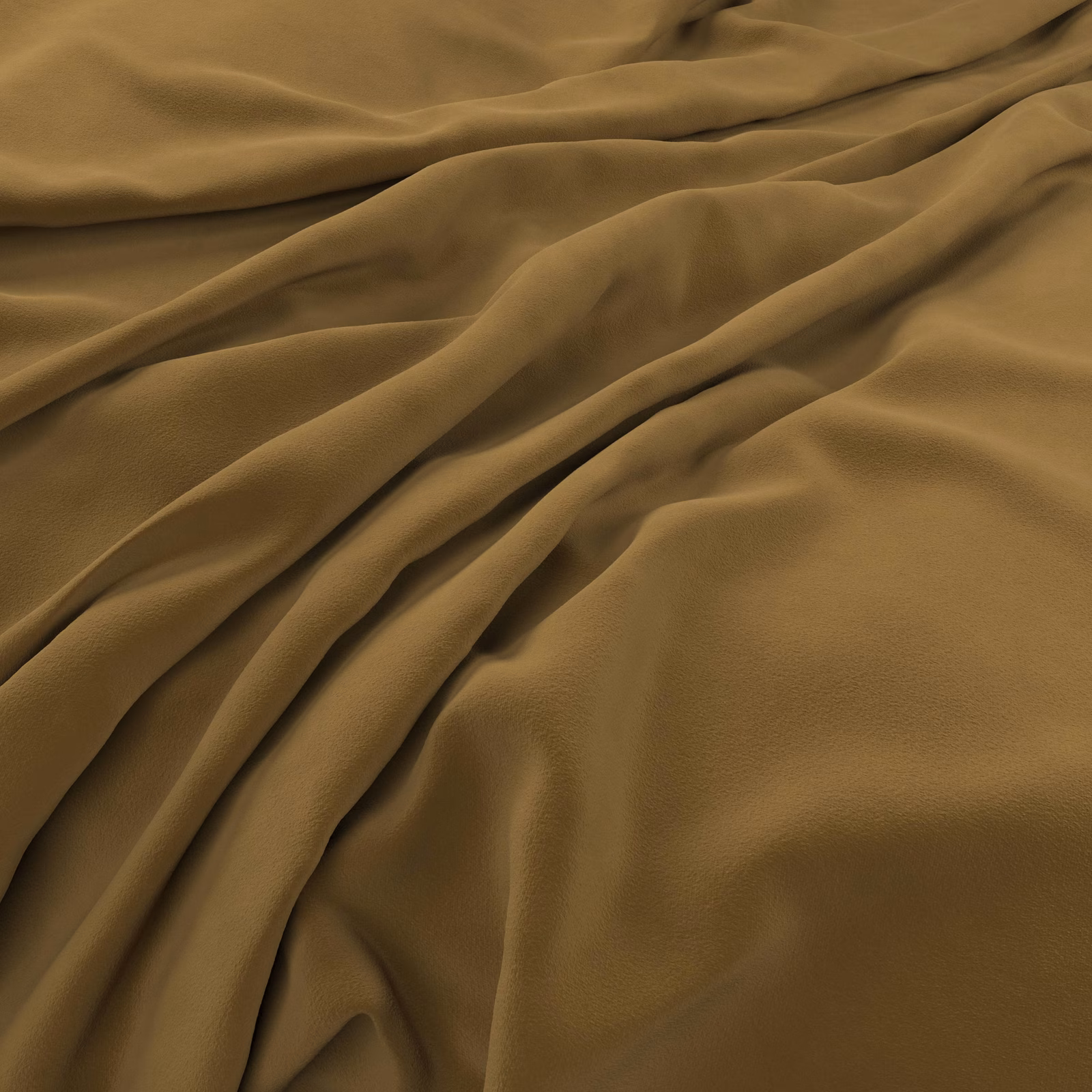 Warm olive-brown velvet gathered into deep folds with a soft sheen