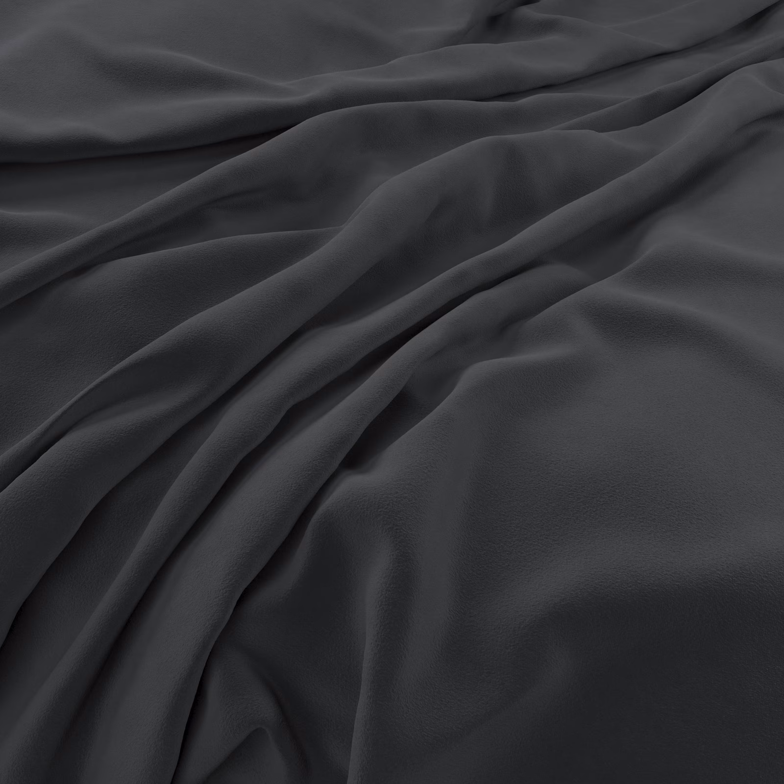 Near-black charcoal velvet draped in soft folds with subtle directional sheen