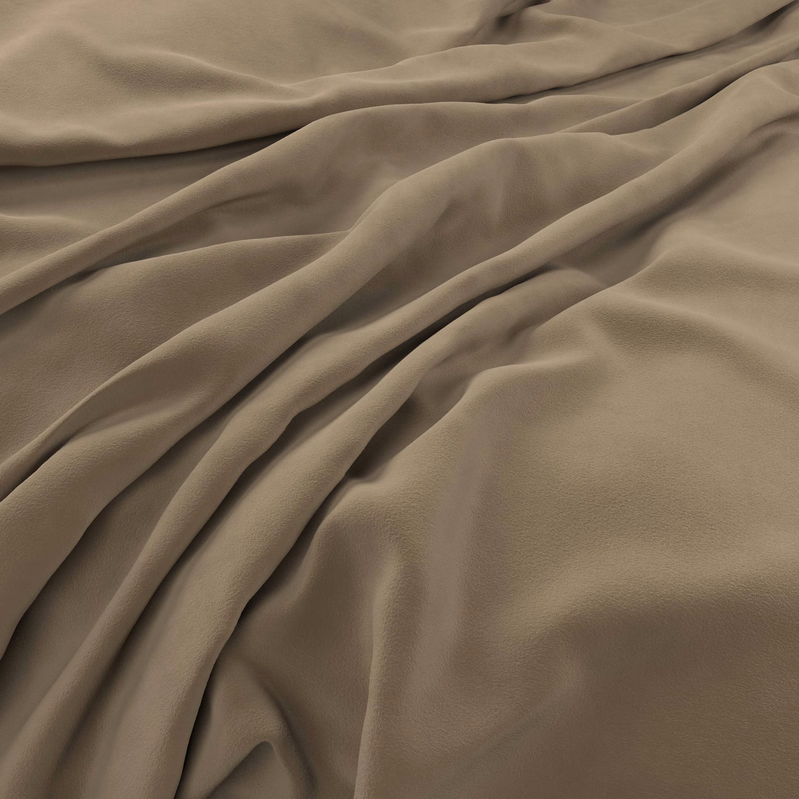 Warm taupe-brown velvet swatch folded into deep ridges with a softly brushed, light-catching nap