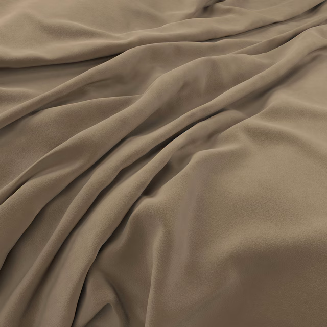Warm taupe-brown velvet swatch folded into deep ridges with a softly brushed, light-catching nap