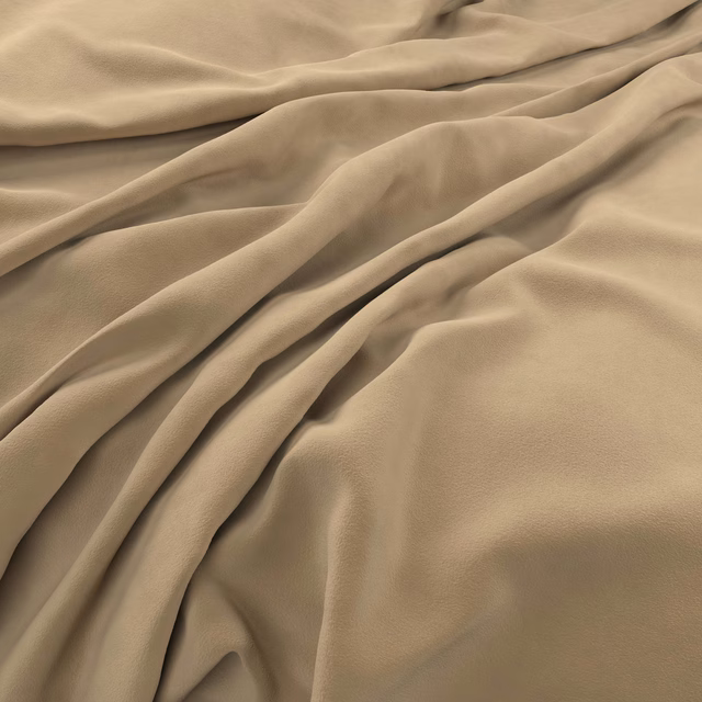 Warm travertine taupe velvet with a softly brushed nap and flowing folds