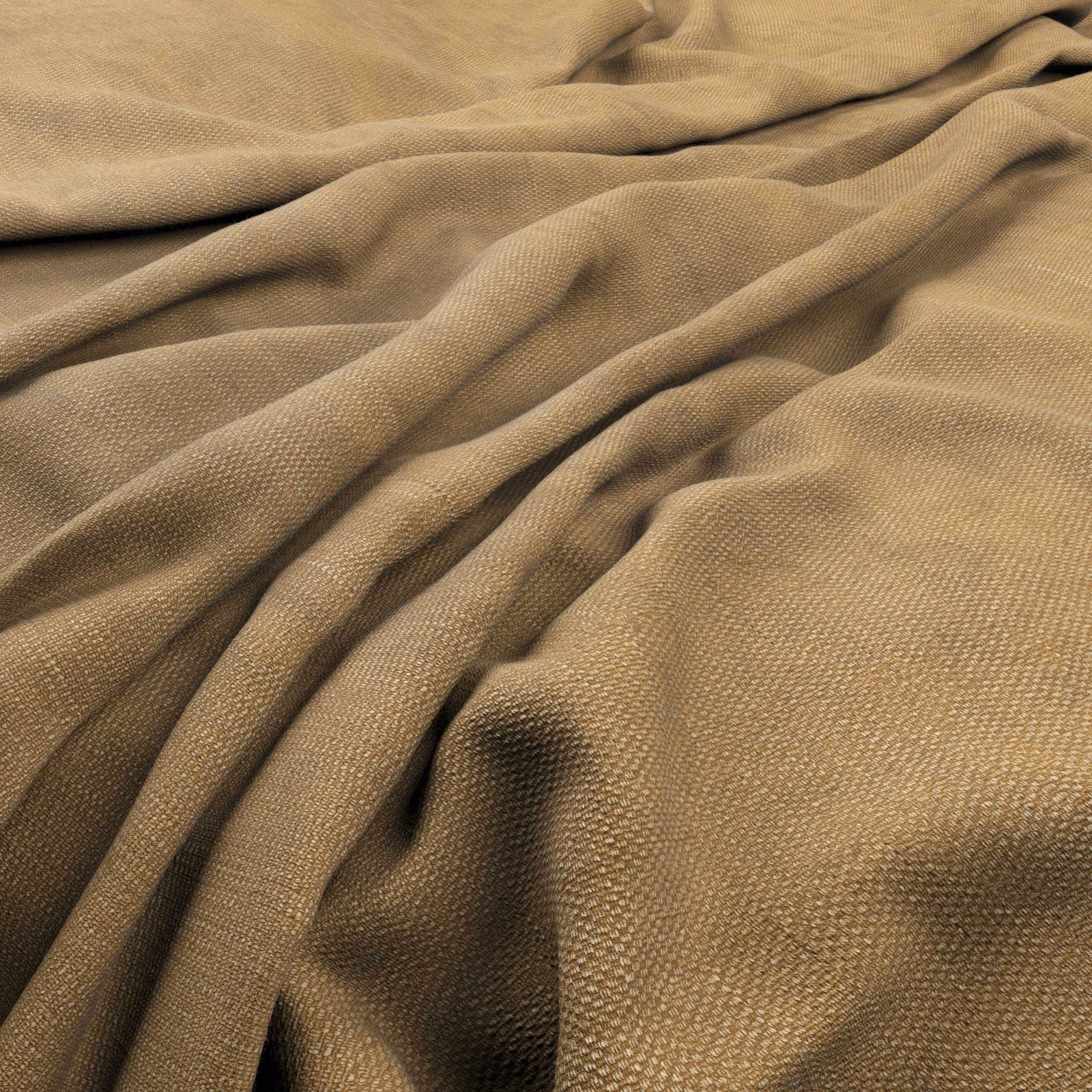 Warm taupe woven fabric with fine texture draped into softly shadowed folds
