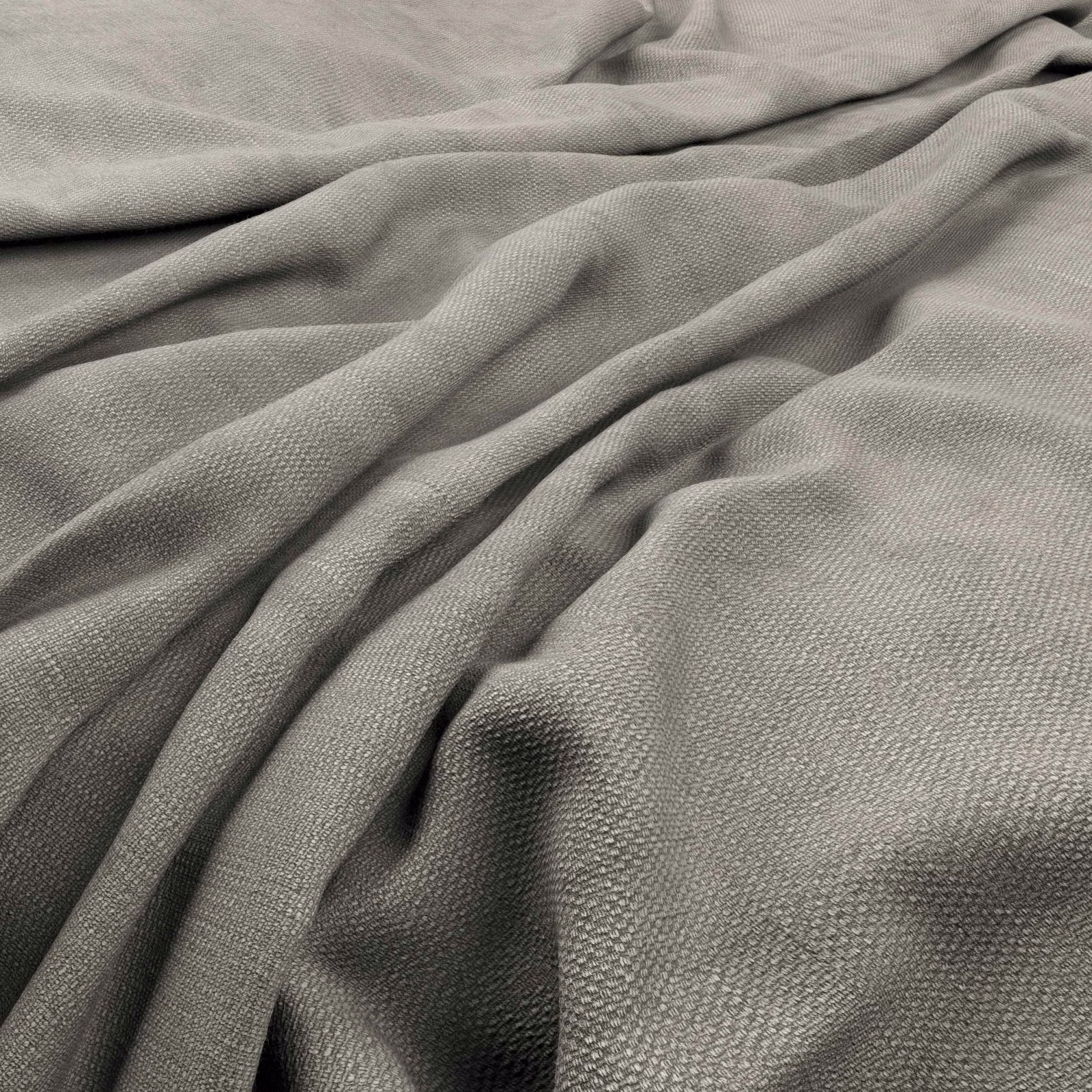 Cool cloudy-grey woven fabric with a fine pebbled texture gathered into soft folds