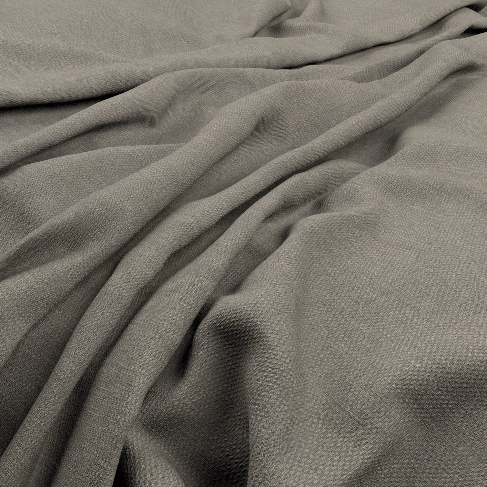 Draped Edinburgh Dust fabric showing muted taupe-grey fine woven texture