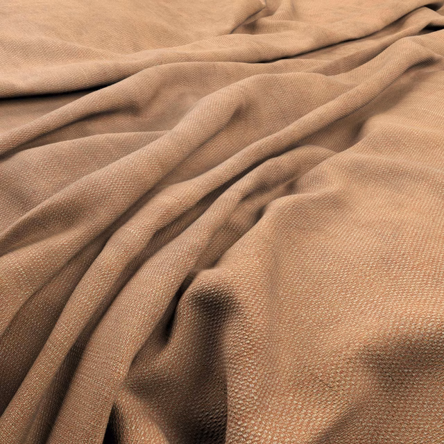 Warm henna-brown fabric with fine woven texture gathered into soft folds