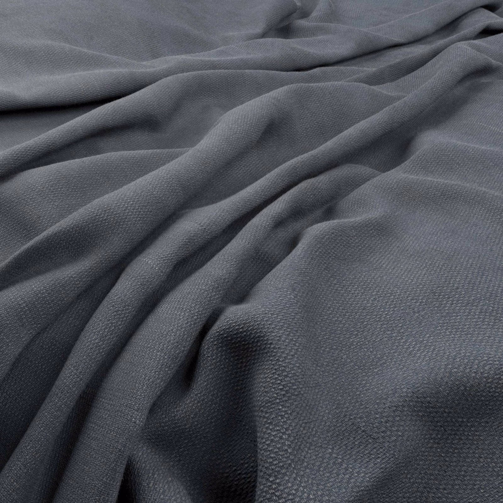 Deep charcoal-grey woven fabric with fine pebbled texture falling in soft folds