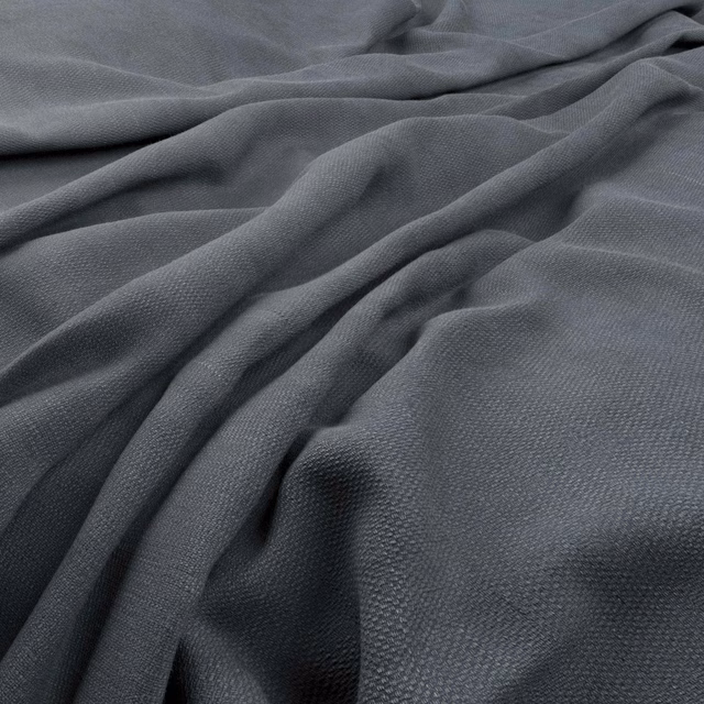 Deep charcoal-grey woven fabric with fine pebbled texture falling in soft folds