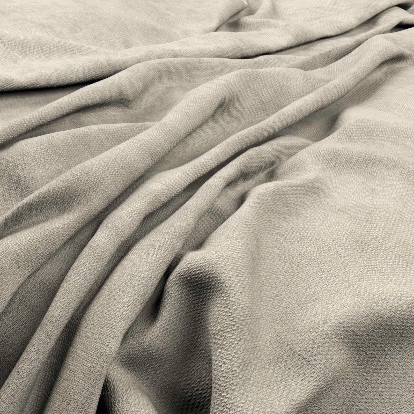Warm ivory woven fabric with fine pebbled texture gathered in soft folds