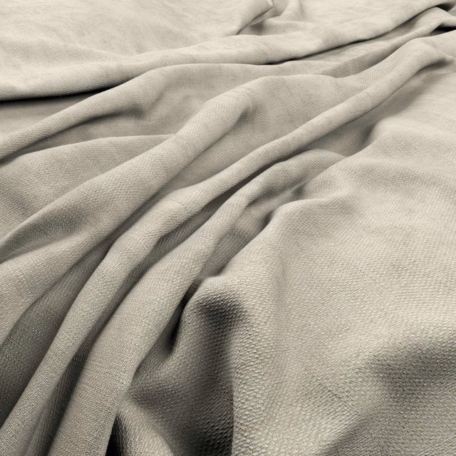 Warm ivory woven fabric with fine pebbled texture gathered in soft folds