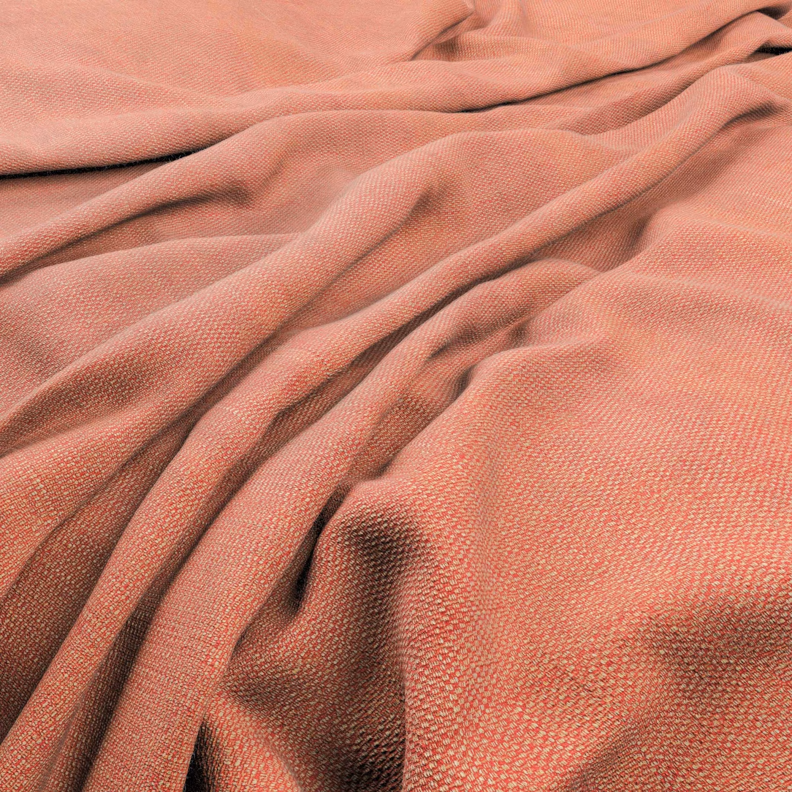 Dusty coral-pink woven fabric with fine texture gathered into soft, shaded folds