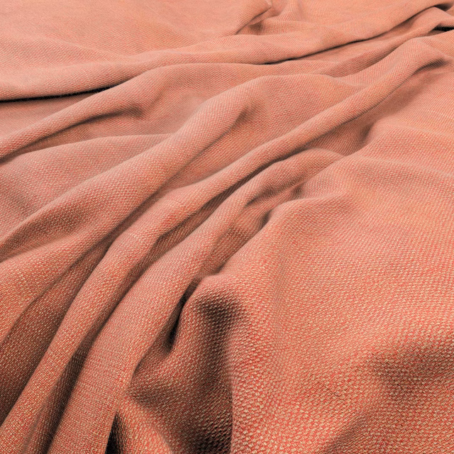 Dusty coral-pink woven fabric with fine texture gathered into soft, shaded folds