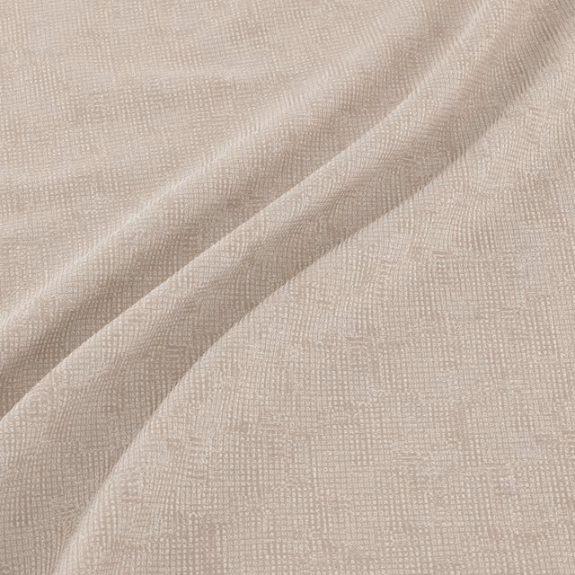 Warm sandstone-beige woven swatch with a fine tonal grid and soft folds