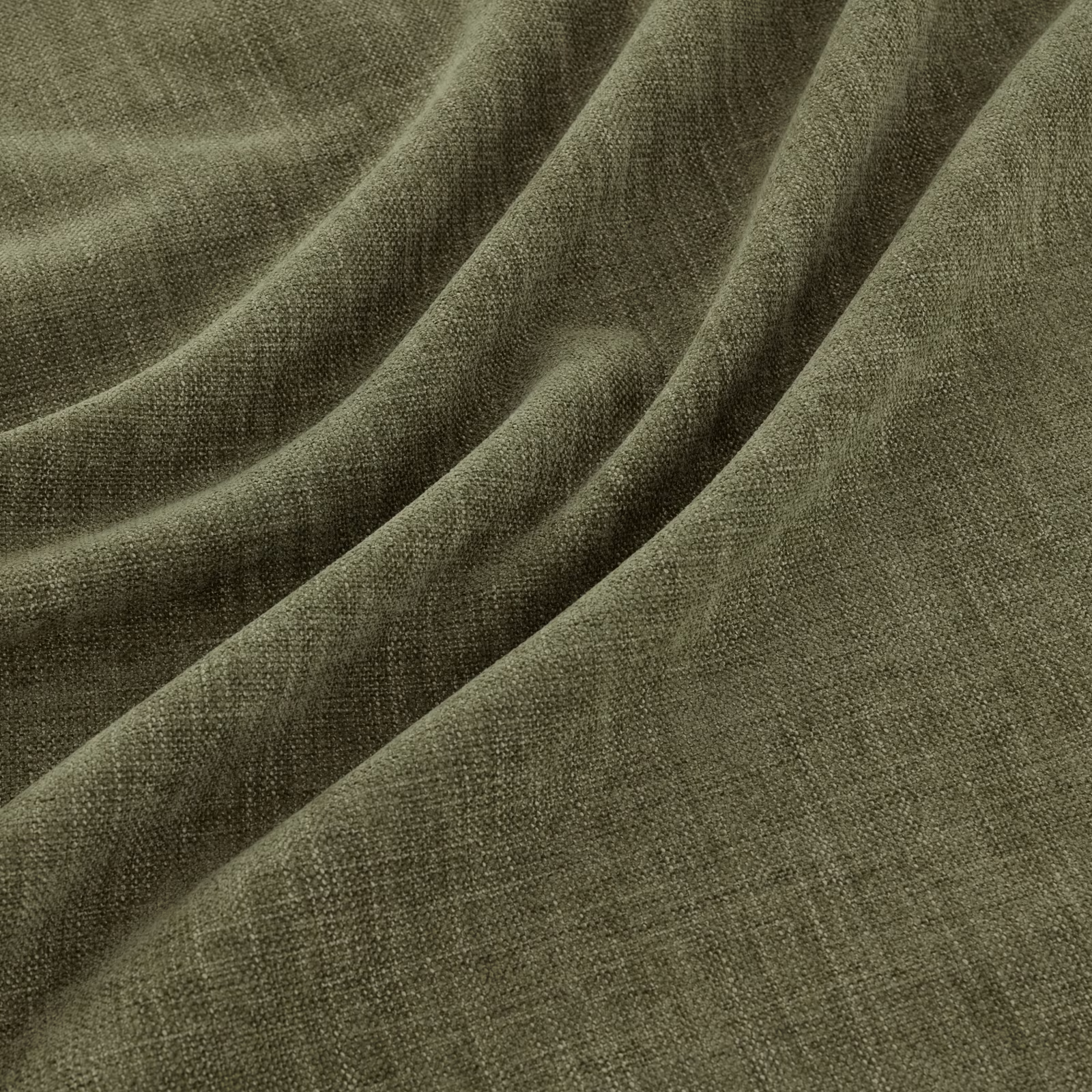 Muted olive khaki fabric with fine weave and soft, flowing draped folds