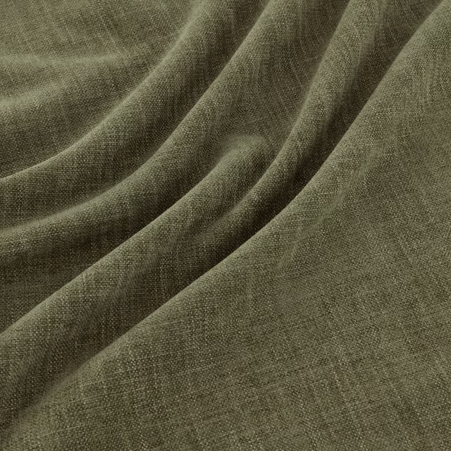 Muted olive khaki fabric with fine weave and soft, flowing draped folds