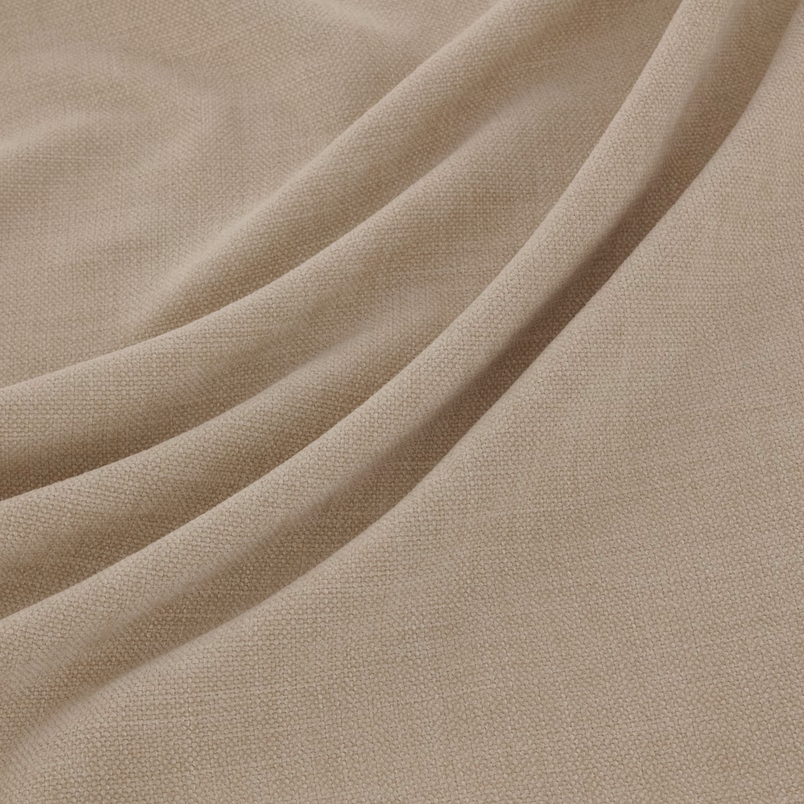 Warm beige Esperia fabric showing an even plain weave and softly draped folds