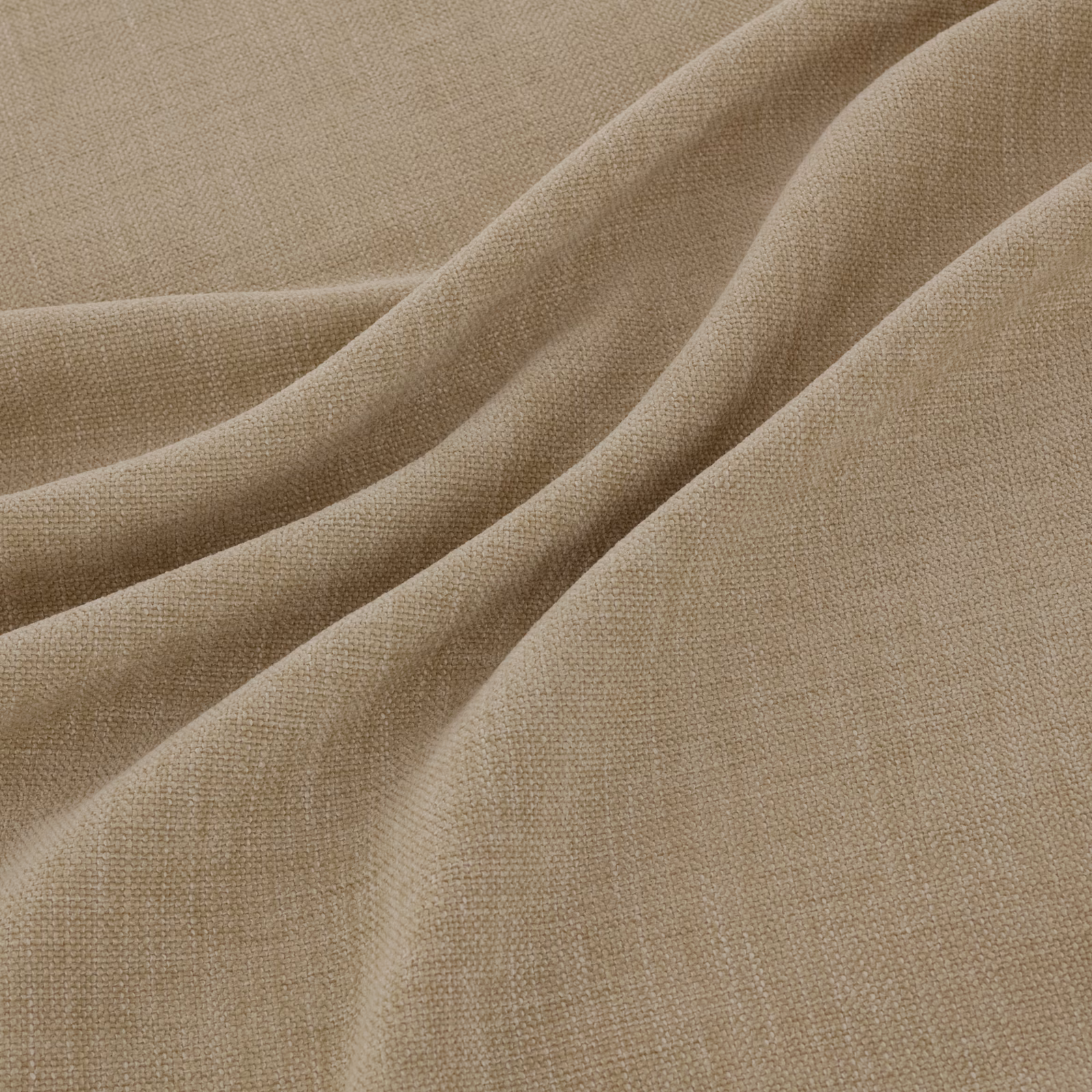 Warm natural beige woven fabric shown in softly gathered folds with a fine texture