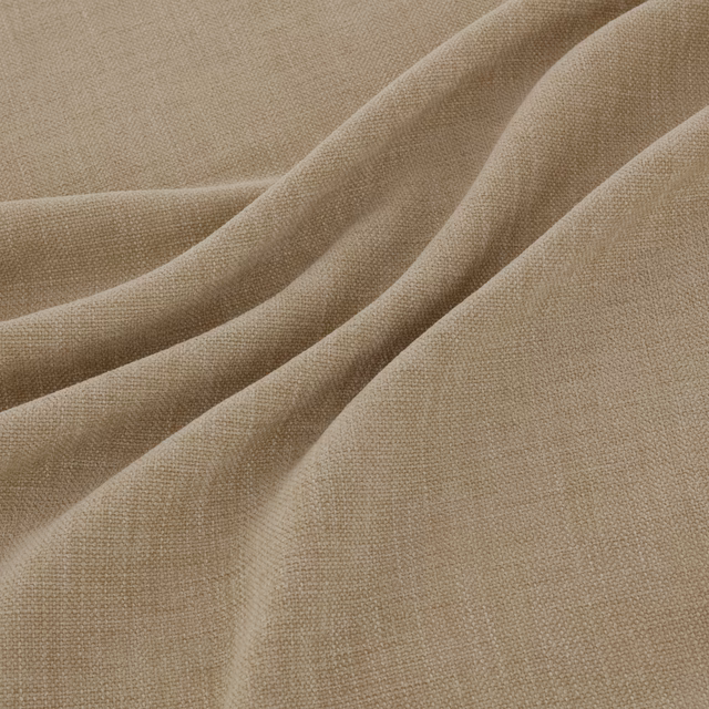 Warm natural beige woven fabric shown in softly gathered folds with a fine texture