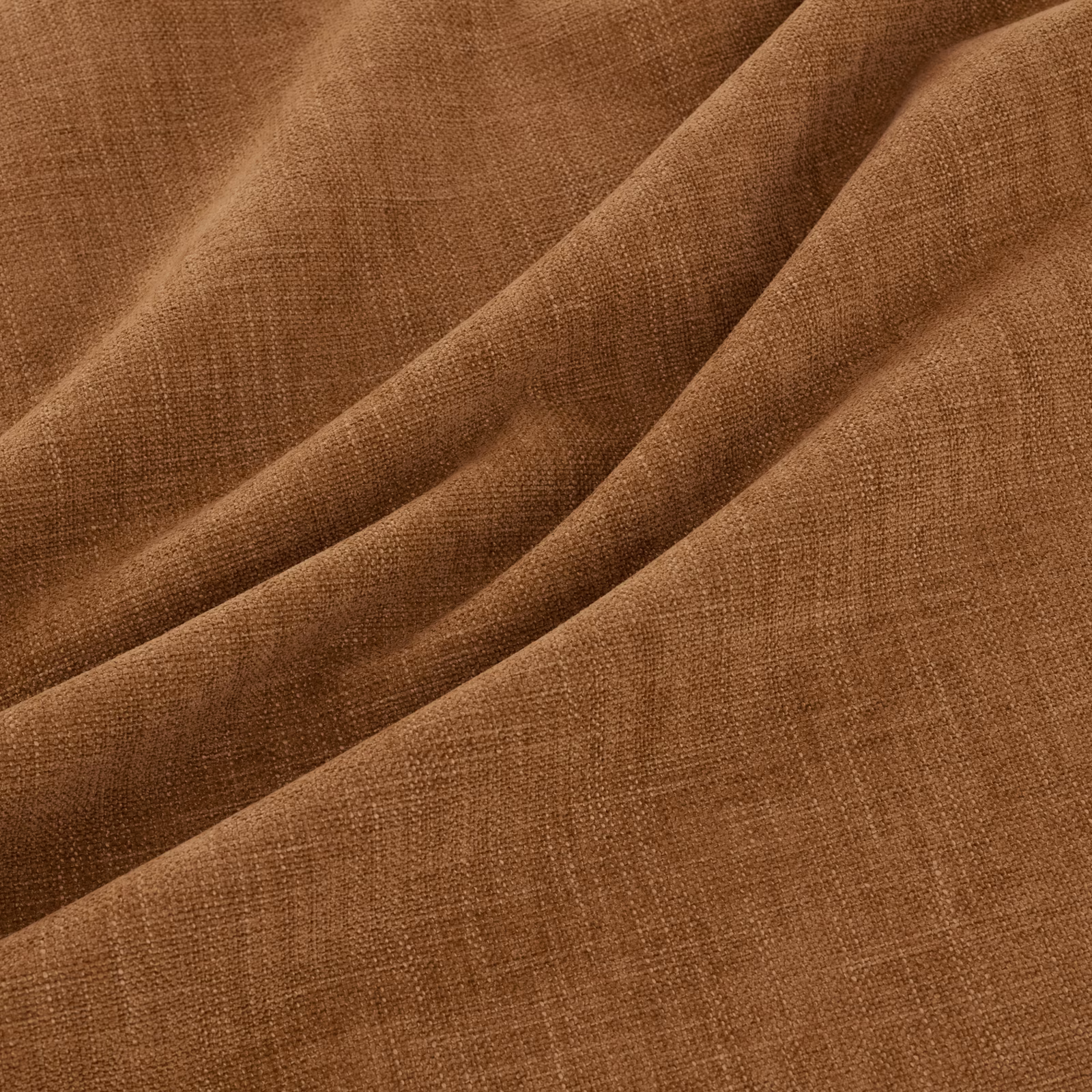 Warm sienna-brown woven fabric with fine crosshatch texture and soft folds