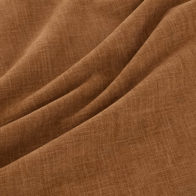 Warm sienna-brown woven fabric with fine crosshatch texture and soft folds