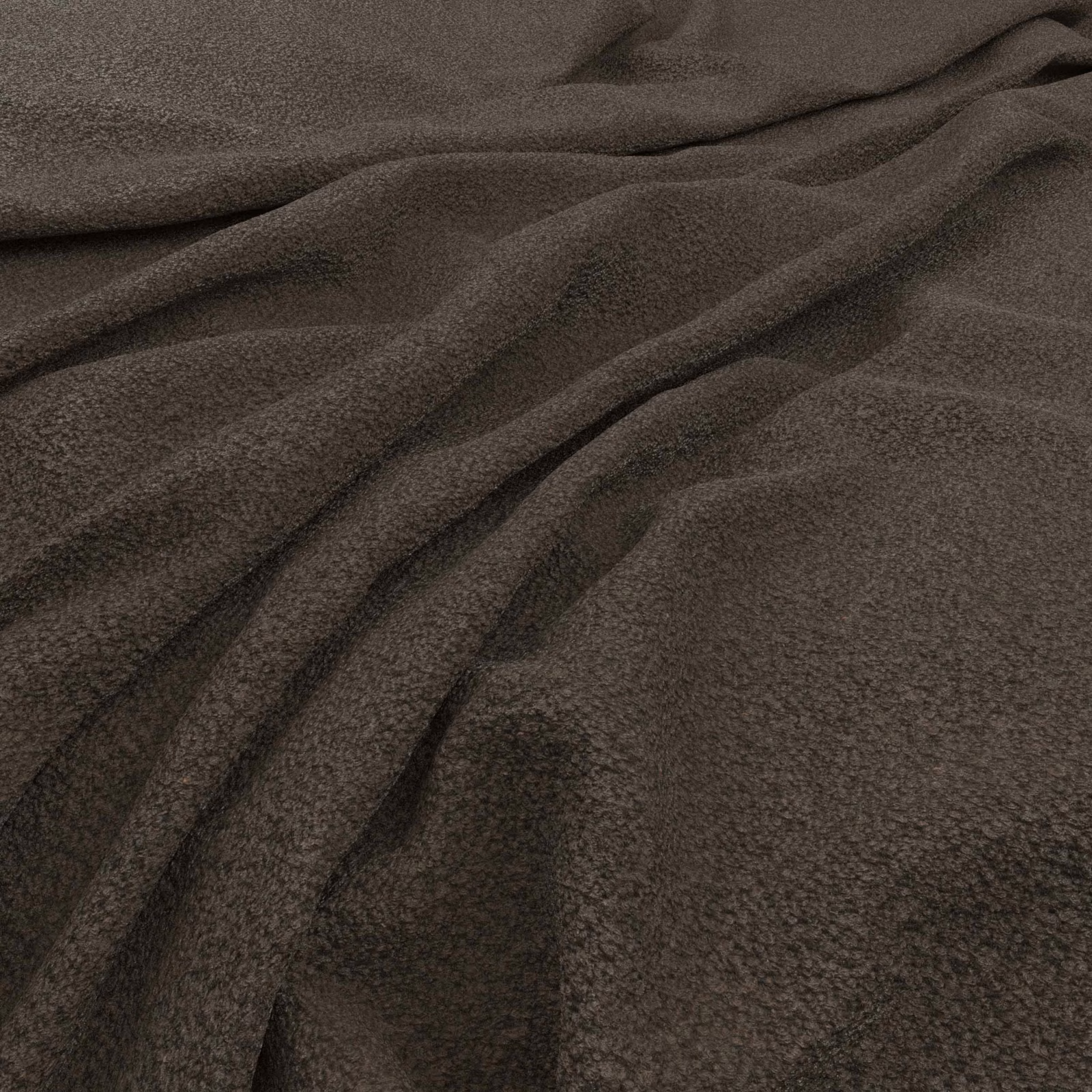 Deep bitter-brown textured fabric gathered in soft folds with a subdued sheen