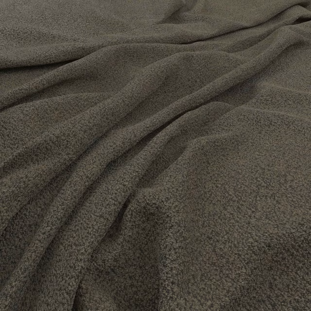 Dark olive-taupe textile with fine pebbled texture gathered into soft, shadowed folds