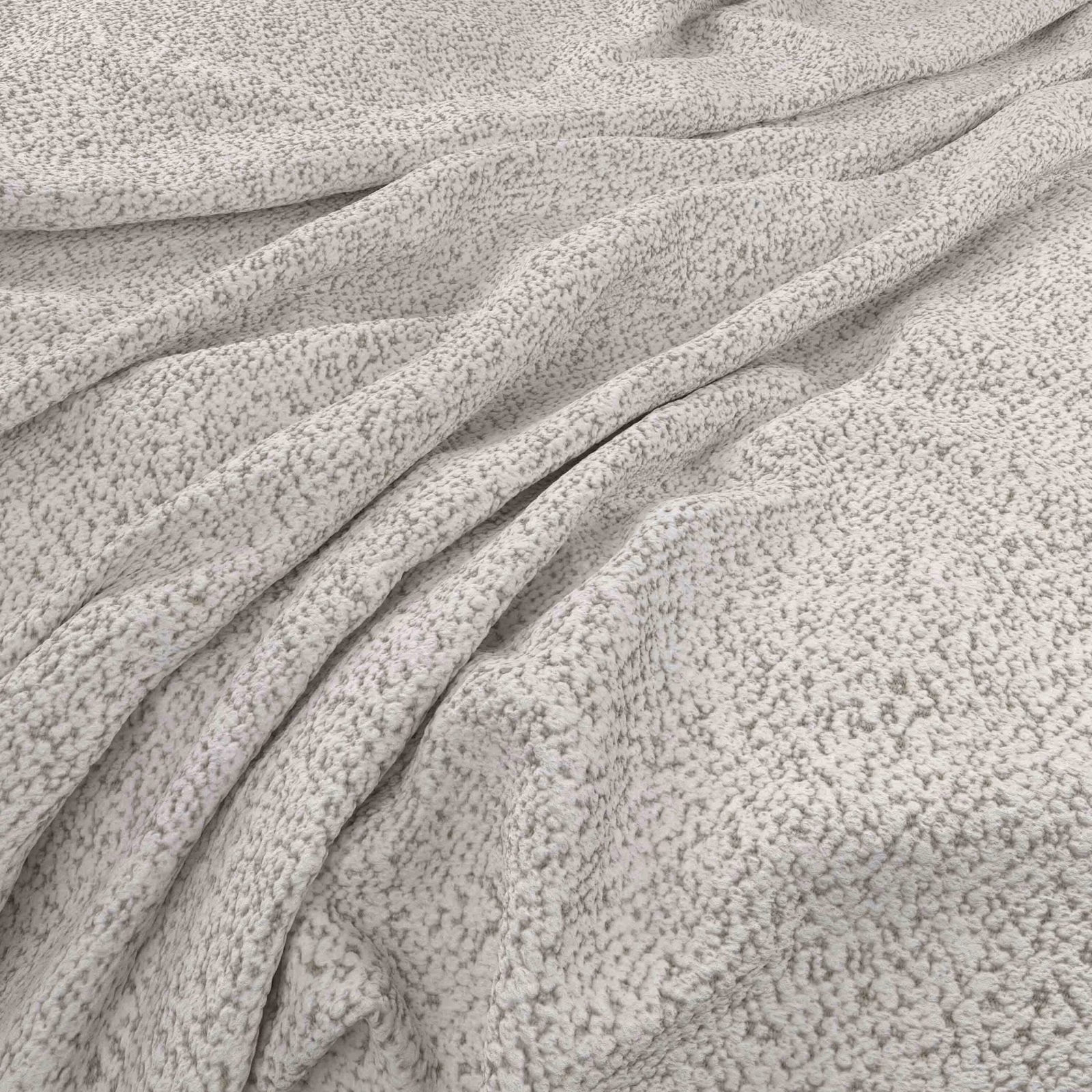 Soft warm ecru fabric with fine grey-beige flecking gathered into tactile folds