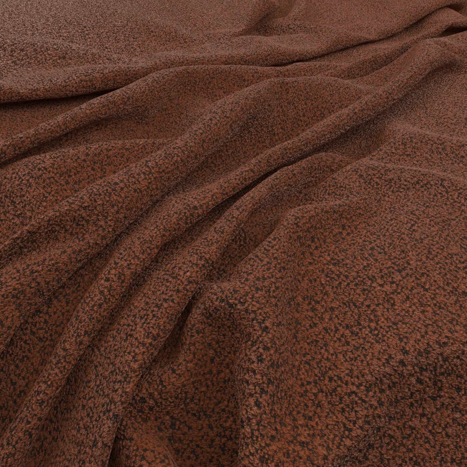 Deep henna-brown textile with fine mottled texture gathered into soft folds