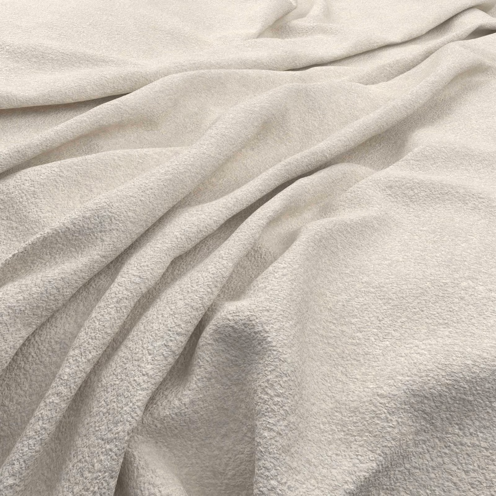 Warm ivory fabric with a softly nubby surface gathered into broad flowing folds